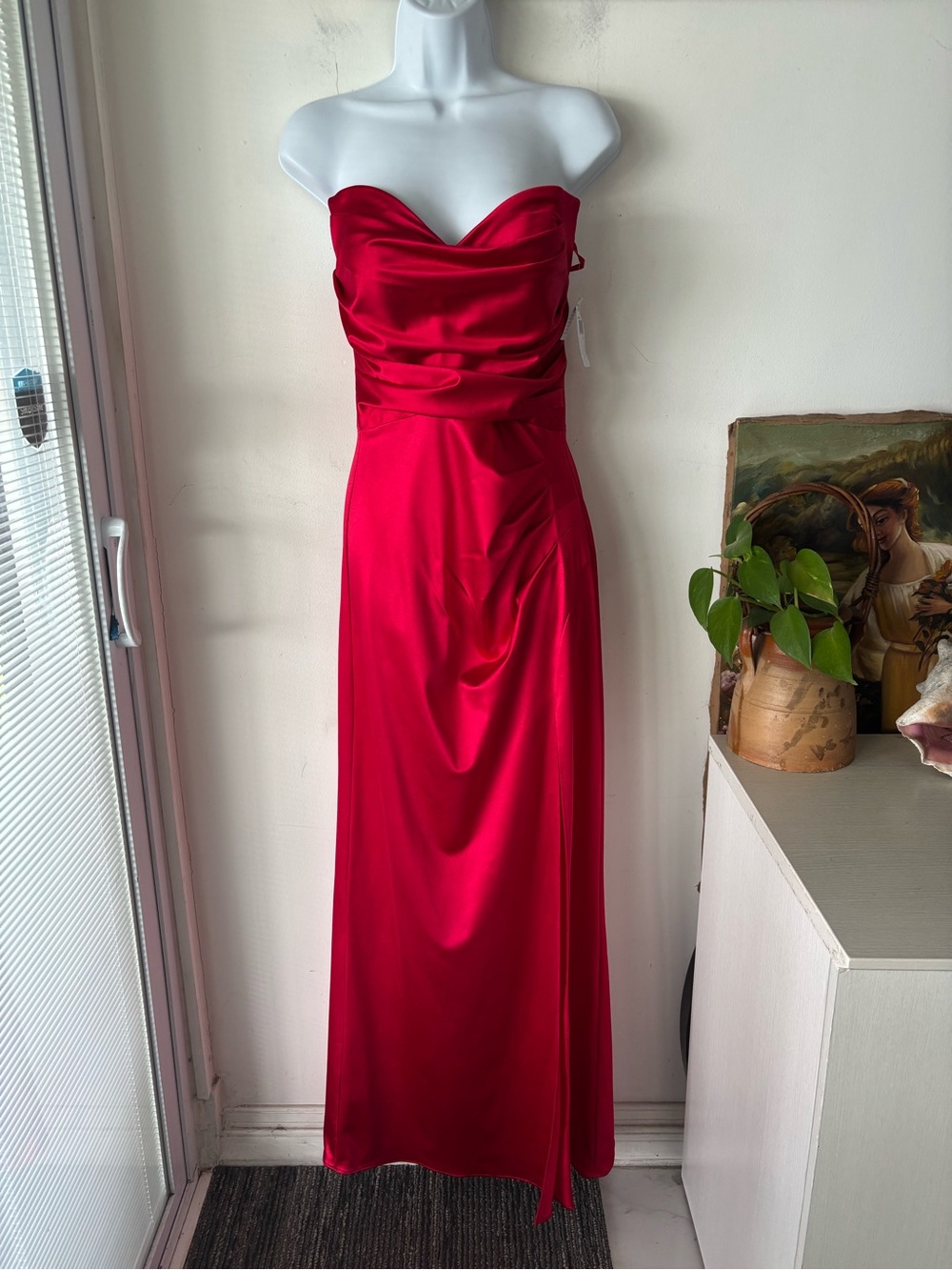 Blondie Nite Strapless Red Satin Slim Gown Dress Size 7